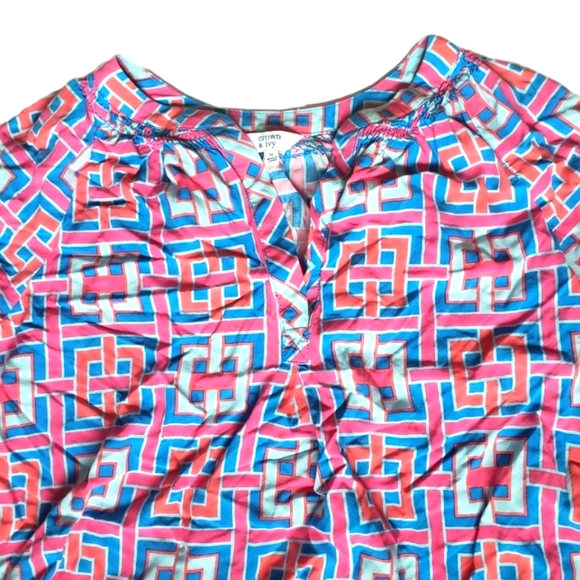 Crown & Ivy Pink Blue Print Blouse - Picture 5 of 9